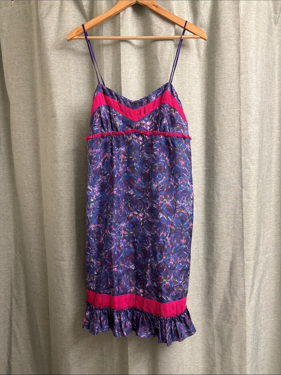 Betsey Johnson Dresses & Skirts - Betsey Johnson Y2K Babydoll Mini Silk Slip Dress Purple w Pink Ruffle Details